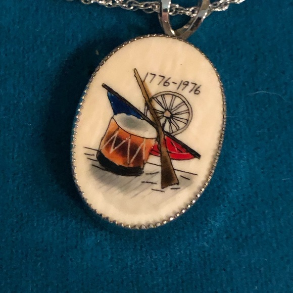 Vintage Jewelry - Vintage Sterling Scrimshaw Bicentennial Necklace WITH BOX & PAPERWORK